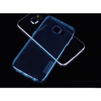 Ультратонкий силиконовый транспарентный чехол с нескользящими гранями и защитными заглушками для Samsung Galaxy S6 Edge Plus Синий