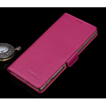 Кожаный чехол горизонтальная книжка (нат. кожа) с крепежной застежкой для Sony Xperia M5 Пурпурный