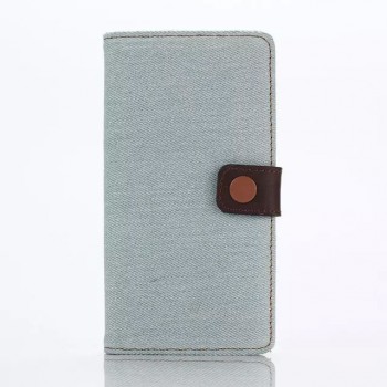 Чехол портмоне подставка текстура Джинс на пластиковой основе с магнитной защелкой для Sony Xperia M5 Белый