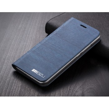 Текстурный чехол флип подставка на пластиковой основе с внутренним карманом для Meizu MX5 Синий
