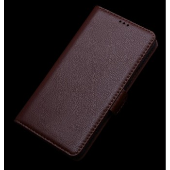 Кожаный чехол портмоне горизонтальная книжка (нат. кожа) с крепежной застежкой для ASUS Zenfone Selfie Коричневый