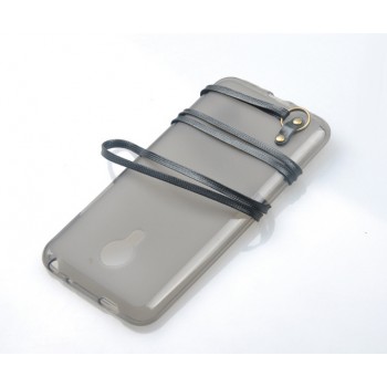 Силиконовый матовый полупрозрачный чехол с кожаным ремешком для Meizu M1 Note Черный