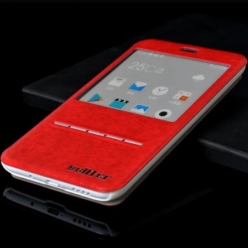 Дизайнерский чехол флип подставка с окном вызова и свайп-полосой для Meizu M1 Note Красный