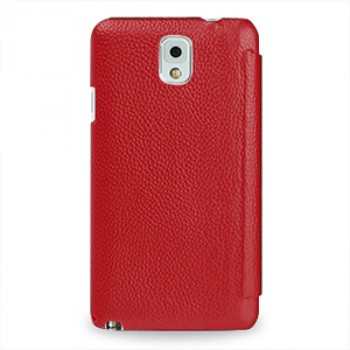 Кожаный чехол горизонтальная книжка (нат. кожа) для Samsung Galaxy Note 3 Красный