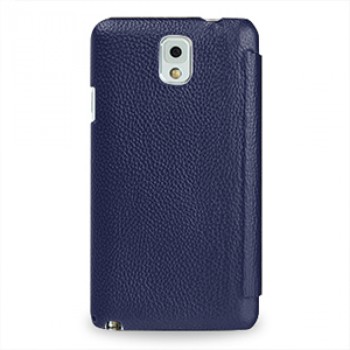 Кожаный чехол горизонтальная книжка (нат. кожа) для Samsung Galaxy Note 3 Синий