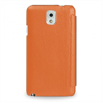 Кожаный чехол горизонтальная книжка (нат. кожа) для Samsung Galaxy Note 3 Оранжевый
