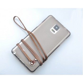 Силиконовый матовый полупрозрачный чехол с кожаным ремешком для Samsung Galaxy Note 4 Коричневый