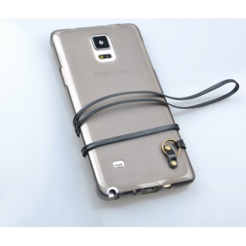 Силиконовый матовый полупрозрачный чехол с кожаным ремешком для Samsung Galaxy Note 4 Черный