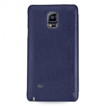 Кожаный чехол горизонтальная книжка (нат. кожа) для Samsung Galaxy Note 4 Синий