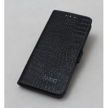 Кожаный чехол горизонтальная книжка (нат. кожа крокодила) с крепёжной застёжкой для HTC Butterfly S Черный