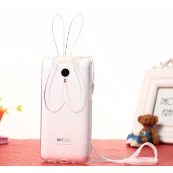 Силиконовый дизайнерский фигурный чехол Заяц со складными ушами для Meizu M1 Белый