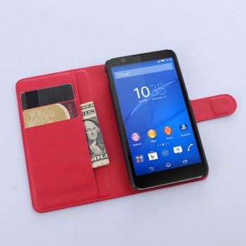 Винтажный чехол портмоне подставка на силиконовой основе с защелкой для Sony Xperia E4 Красный
