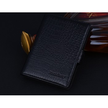 Кожаный чехол портмоне (нат. кожа крокодила) для BlackBerry Passport Silver Edition Черный