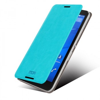 Кожаный водоотталкивающий чехол подставка горизонтальная книжка для Sony Xperia E4 Голубой