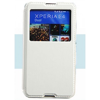Чехол флип подставка на силиконовой основе с окном вызова для Sony Xperia E4 Белый
