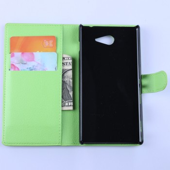Кожаный чехол портмоне горизонтальная книжка с магнитной застежкой для Sony Xperia M2 Aqua Зеленый