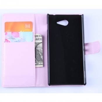 Кожаный чехол портмоне горизонтальная книжка с магнитной застежкой для Sony Xperia M2 Aqua Розовый