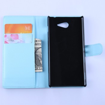Кожаный чехол портмоне горизонтальная книжка с магнитной застежкой для Sony Xperia M2 Aqua Голубой