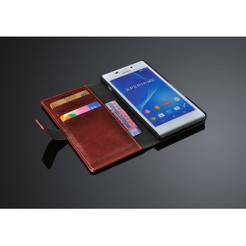 Чехол портмоне горизонтальная книжка с крепежной застежкой вощеная кожа для Sony Xperia M2 Aqua
