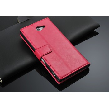 Чехол портмоне горизонтальная книжка с крепежной застежкой вощеная кожа для Sony Xperia M2 Aqua Розовый