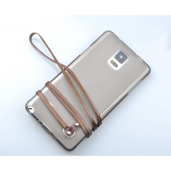 Силиконовый матовый полупрозрачный чехол со шнурком для Samsung Galaxy Note 3 Коричневый