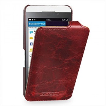 Эксклюзивный кожаный чехол вертикальная книжка (цельная телячья нат. вощеная кожа) для BlackBerry Z10 Красный