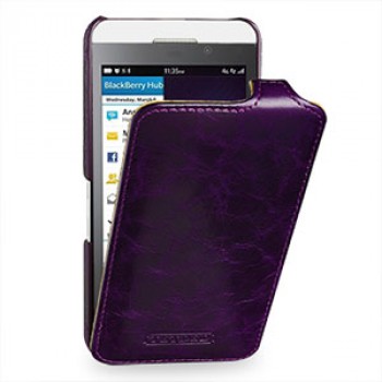 Эксклюзивный кожаный чехол вертикальная книжка (цельная телячья нат. вощеная кожа) для BlackBerry Z10 Фиолетовый