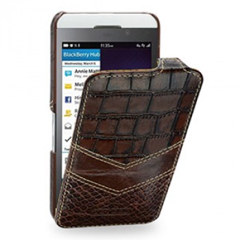 Эксклюзивный кожаный чехол ручной работы книжка вертикальная (3 вида нат. кожи) для BlackBerry Z10 Коричневый