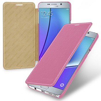 Кожаный чехол горизонтальная книжка (нат. кожа) для Samsung Galaxy Note 5 Розовый