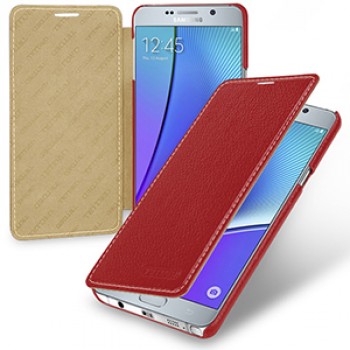Кожаный чехол горизонтальная книжка (нат. кожа) для Samsung Galaxy Note 5 Красный