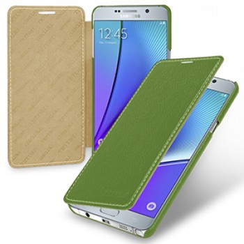 Кожаный чехол горизонтальная книжка (нат. кожа) для Samsung Galaxy Note 5 Зеленый