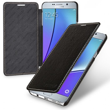 Кожаный чехол горизонтальная книжка (нат. кожа) для Samsung Galaxy Note 5 Черный