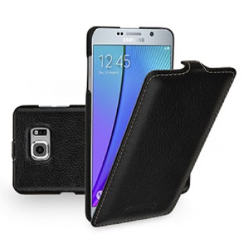 Кожаный чехол вертикальная книжка (нат. кожа) для Samsung Galaxy Note 5 Черный