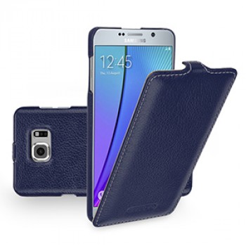 Кожаный чехол вертикальная книжка (нат. кожа) для Samsung Galaxy Note 5 Синий
