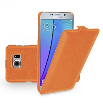 Кожаный чехол вертикальная книжка (нат. кожа) для Samsung Galaxy Note 5 Оранжевый