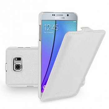 Кожаный чехол вертикальная книжка (нат. кожа) для Samsung Galaxy Note 5 Белый