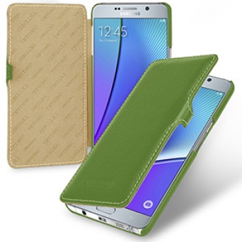 Кожаный чехол горизонтальная книжка (нат. кожа) с крепежной застёжкой для Samsung Galaxy Note 5 Зеленый