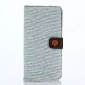 Чехол портмоне подставка с крепежной застежкой и тканевым покрытием Джинса для Samsung Galaxy Note 5 Голубой