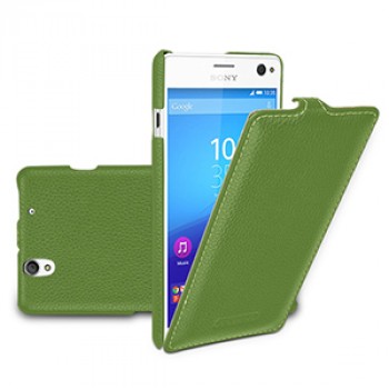 Кожаный чехол вертикальная книжка (нат. кожа) для Sony Xperia C4 Зеленый