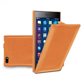 Кожаный чехол вертикальная книжка (нат. кожа) для Blackberry Leap Оранжевый