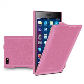 Кожаный чехол вертикальная книжка (нат. кожа) для Blackberry Leap Розовый