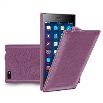 Кожаный чехол вертикальная книжка (нат. кожа) для Blackberry Leap Фиолетовый