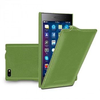 Кожаный чехол вертикальная книжка (нат. кожа) для Blackberry Leap Зеленый