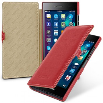 Кожаный чехол горизонтальная книжка (нат. кожа) с крепежной застежкой для Blackberry Leap Красный