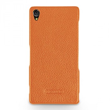 Кожаный чехол накладка (нат. кожа) для Sony Xperia Z3 Оранжевый
