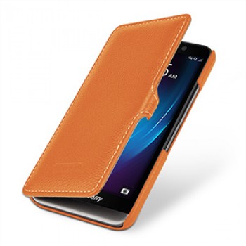 Кожаный чехол горизонтальная книжка (нат. кожа) с защёлкой для Blackberry Z30 Оранжевый