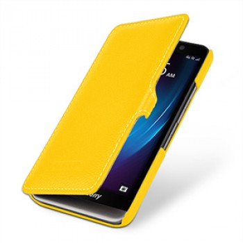 Кожаный чехол горизонтальная книжка (нат. кожа) с защёлкой для Blackberry Z30 Желтый
