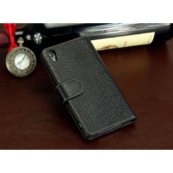 Кожаный чехол портмоне (нат. кожа крокодила) для Sony Xperia Z3+ Черный