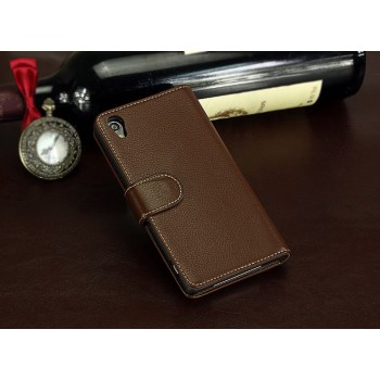 Кожаный чехол портмоне (нат. кожа) для Sony Xperia Z3+ Коричневый