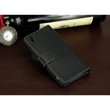 Кожаный чехол портмоне (нат. кожа) для Sony Xperia Z3+ Черный
